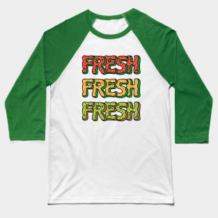 Fresh Watermelon, Cantaloupe Melon, Kiwi | Cute Fruit Alphabet Typography Baseball T-Shirt